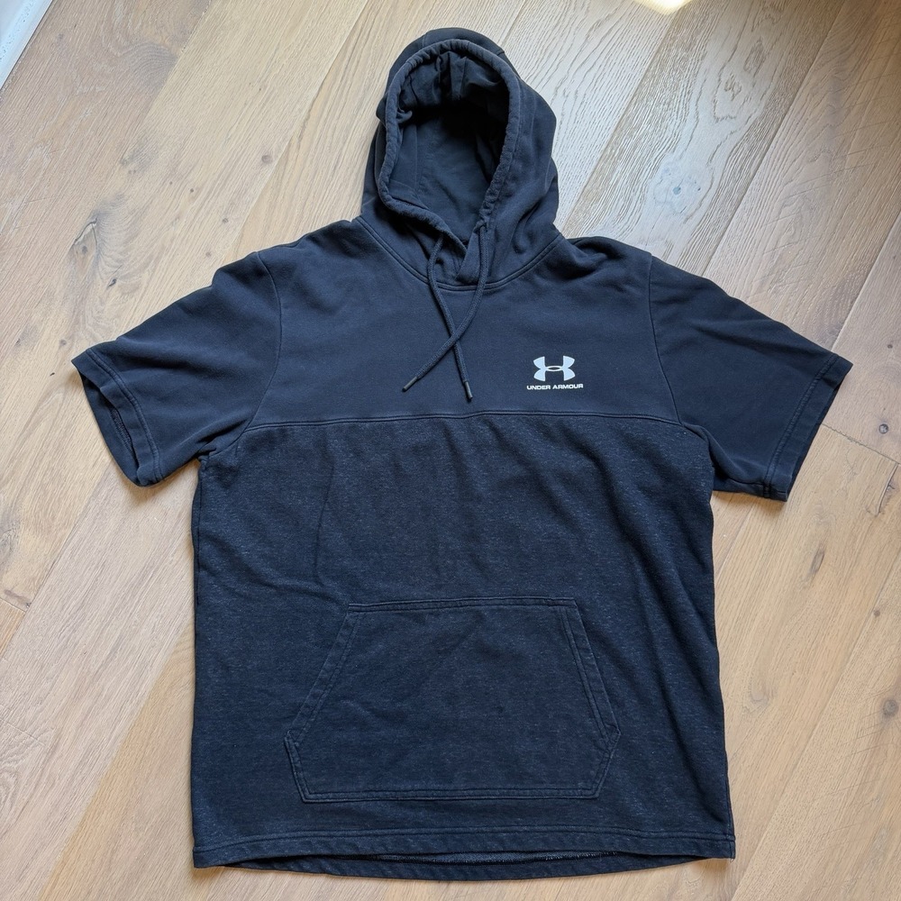 Under Armour Rival Terry Short Sleeve Hoodie Black Men's Size XL